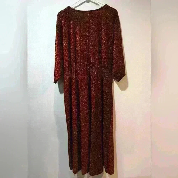 Eloquii Kimono Sleeve Midi Dress Stretch Metallic Gold Plus Size 14 16 NWT - Picture 3 of 8